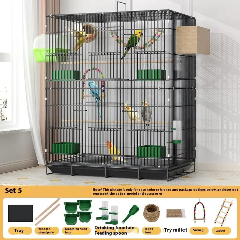 Cage à oiseaux double couche noire – Cage spacieuse et moderne pour perruches et canaris - AquaCiel