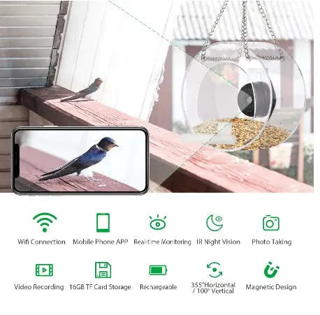 Distributeur intelligent pour oiseaux avec caméra HD – Mangeoire extérieure avec surveillance en temps réel - AquaCiel
