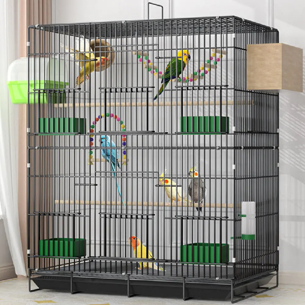 Cage à oiseaux double couche noire – Cage spacieuse et moderne pour perruches et canaris - AquaCiel
