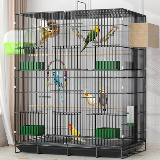 Cage à oiseaux double couche noire – Cage spacieuse et moderne pour perruches et canaris - AquaCiel