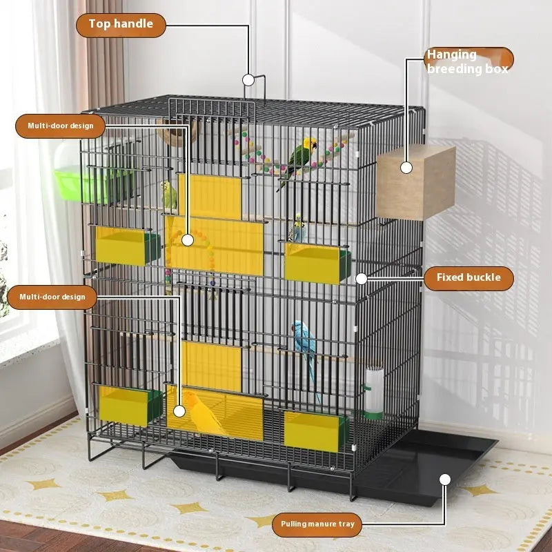 Cage à oiseaux double couche noire – Cage spacieuse et moderne pour perruches et canaris - AquaCiel