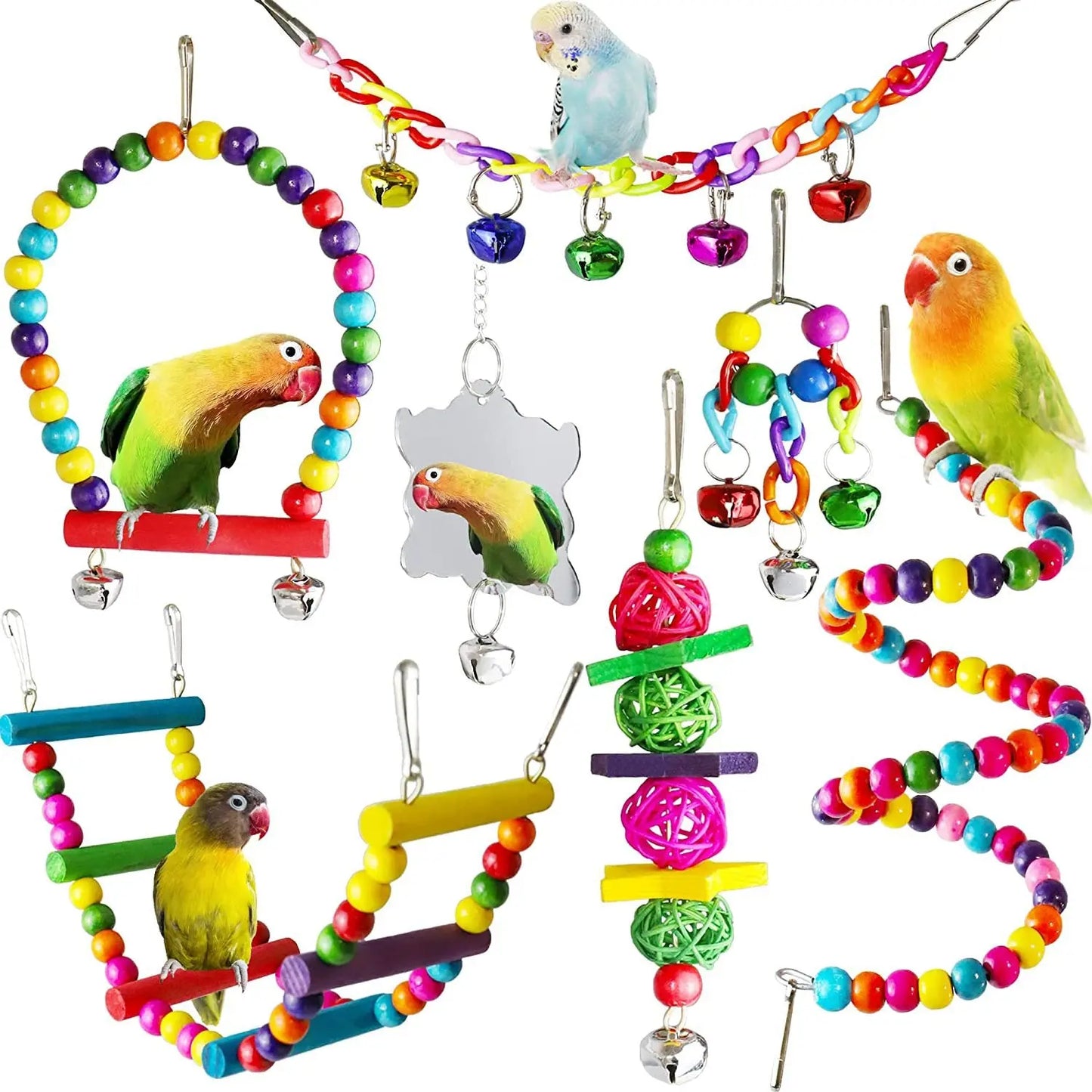 Lot de 7 jouets pour perroquet – Accessoires pour cage d’oiseaux - AquaCiel