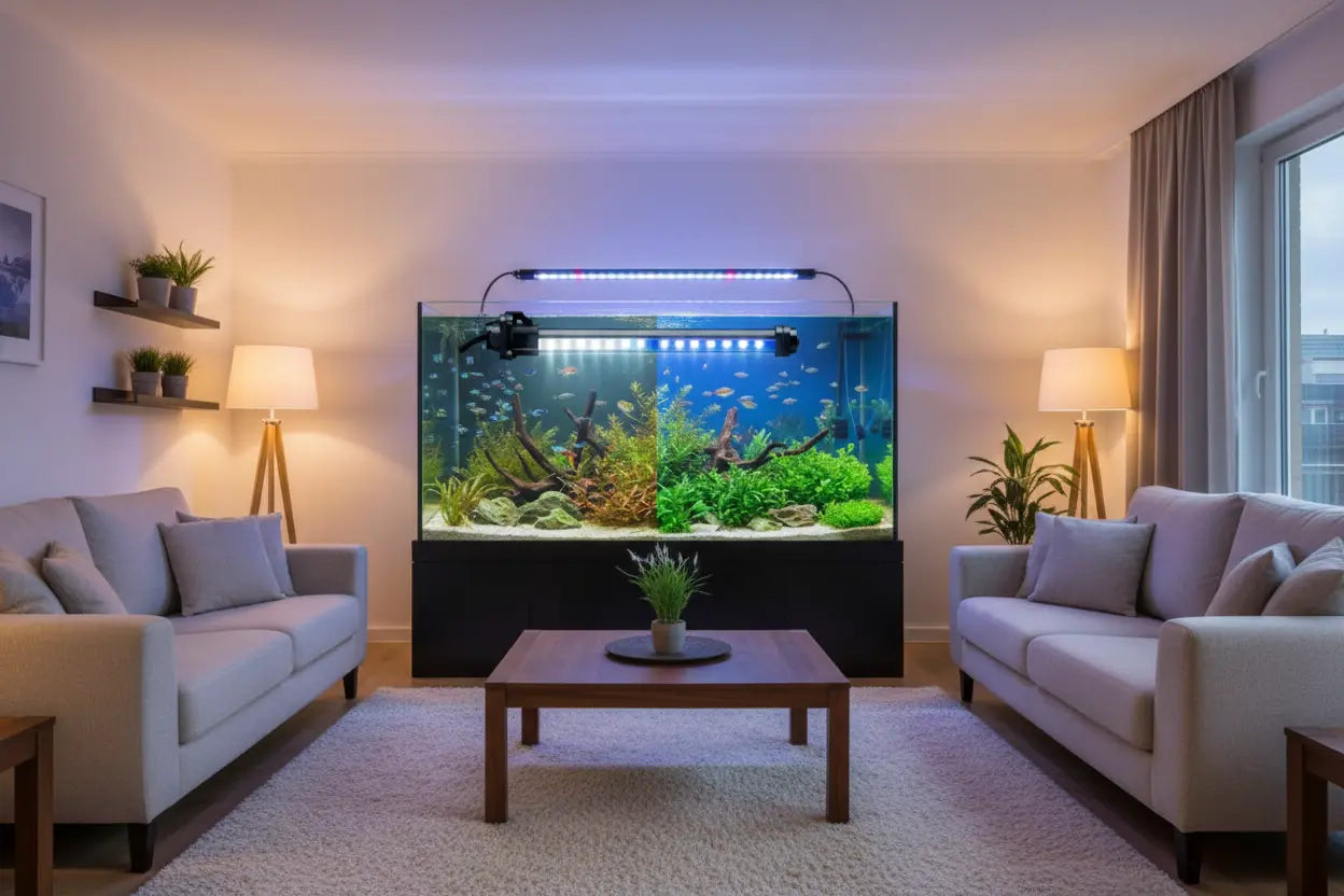 Aquarium dans un salon moderne