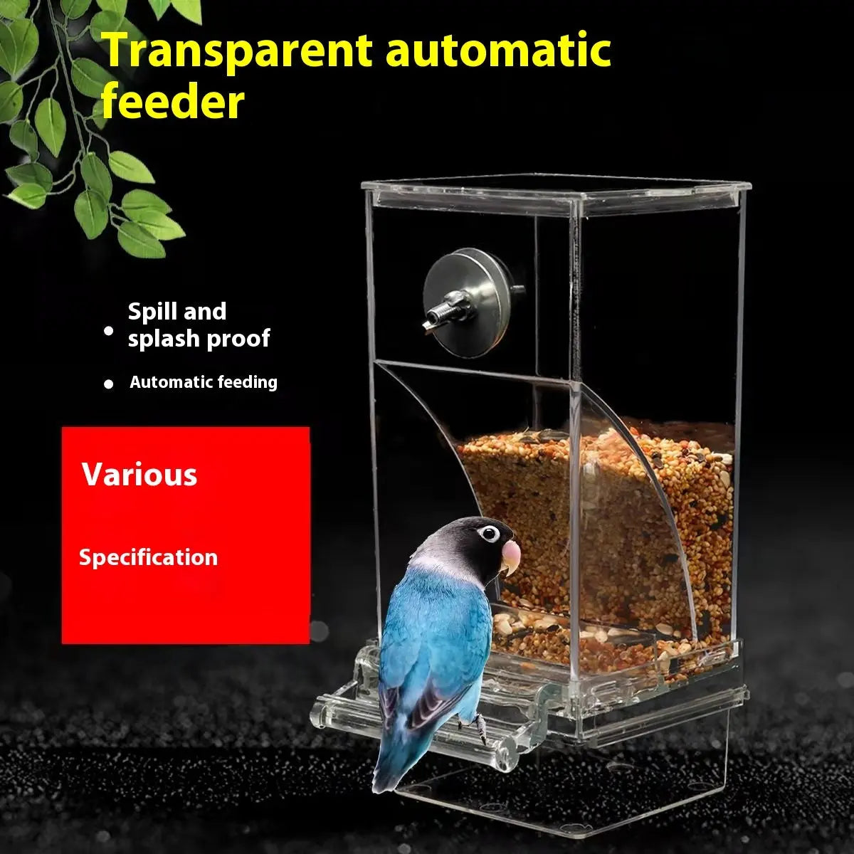Distributeur automatique transparent pour nourriture d’oiseaux – Réservoir plug-in pratique - AquaCiel