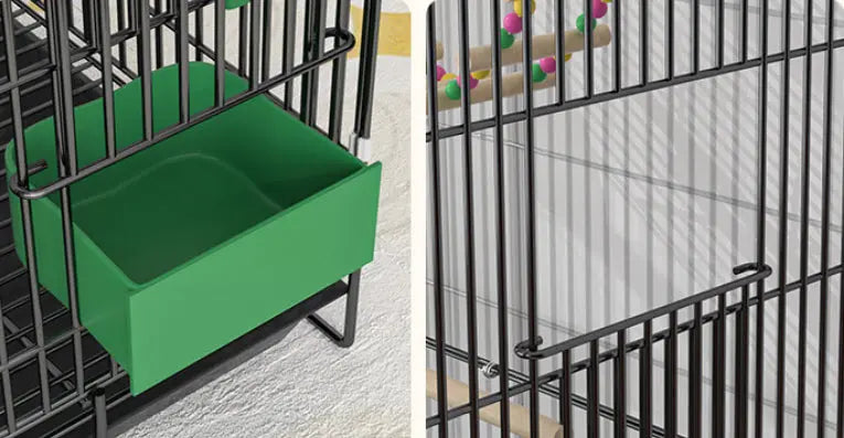 Cage à oiseaux double couche noire – Cage spacieuse et moderne pour perruches et canaris - AquaCiel